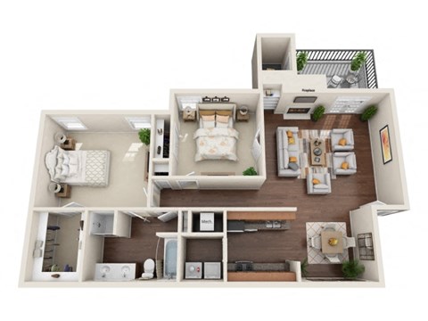 Floor plan for 2 beds, 1 bath, 1111 sqft